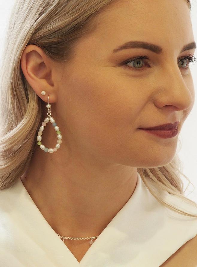 Coco Statement Teardrop Pearl Gemstone Earrings in Sterling Silver