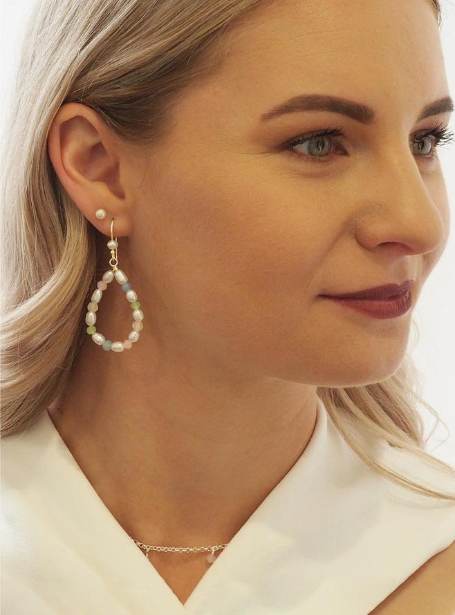 Coco Statement Teardrop Pearl Gemstone Earrings in 9ct Gold