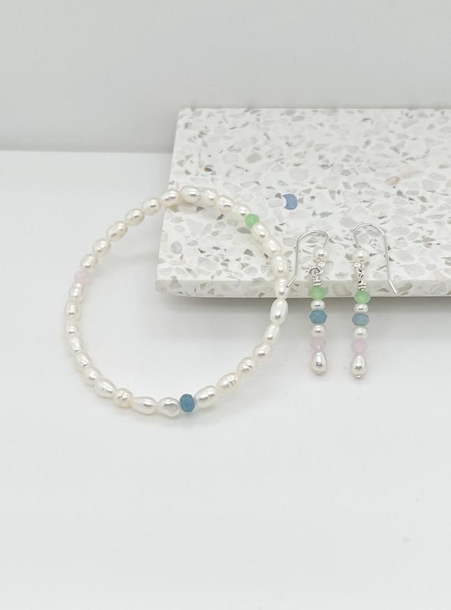 Coco Ocean Gemstones and Pearl Drops in Earrings