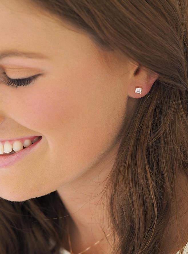 Dakota Cz Princess Stud Earrings in Rose