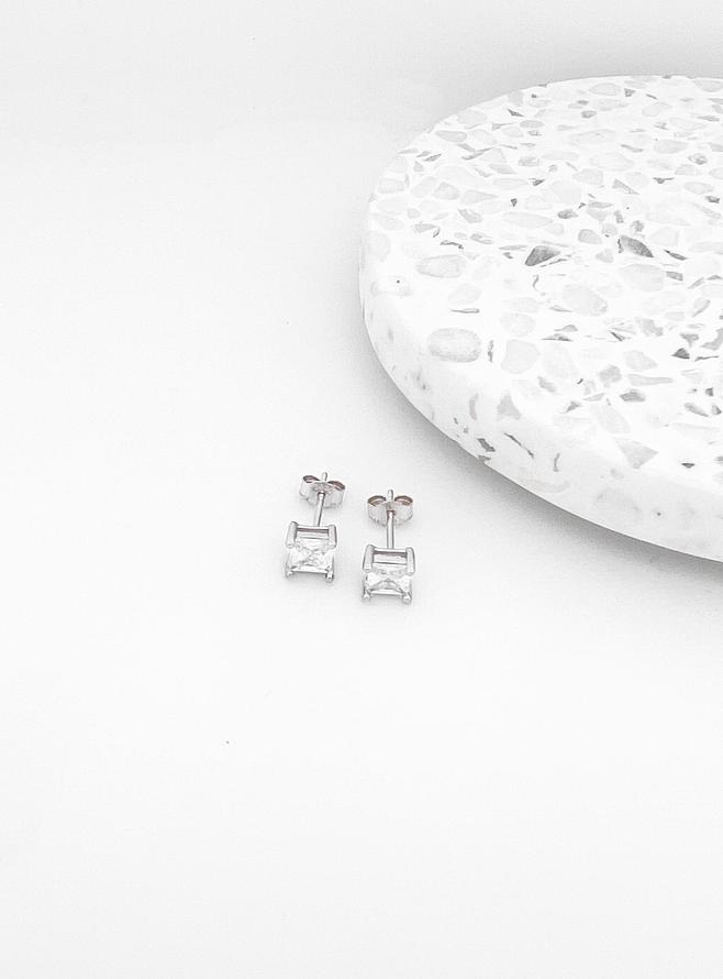 Dakota Cz Princess Stud Earrings in Silver