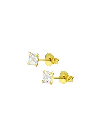 Simple Square 4mm Cz Princess Stud Earrings in Gold