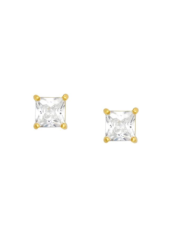 Simple Square 5mm Cz Princess Stud Earrings in Gold