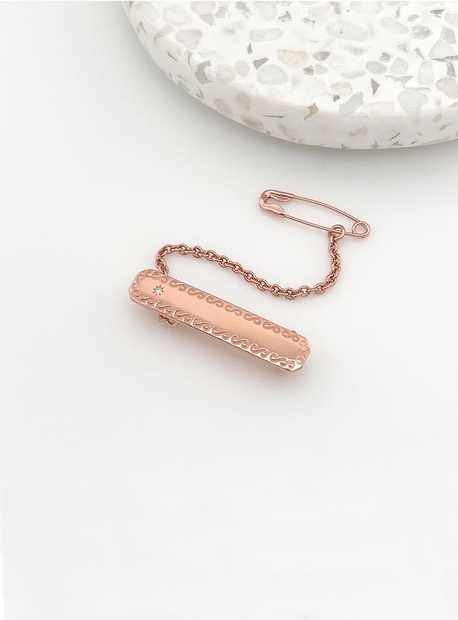 Diamond Rectangle Baby Name Brooch in 9ct Rose Gold