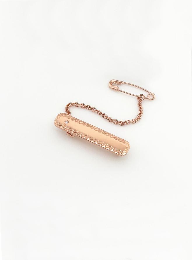 Diamond Rectangle Baby Name Brooch in 9ct Rose Gold