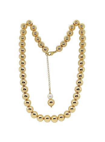 Spherical Pearl Ball Bead Necklace in 14k Rolled Gold