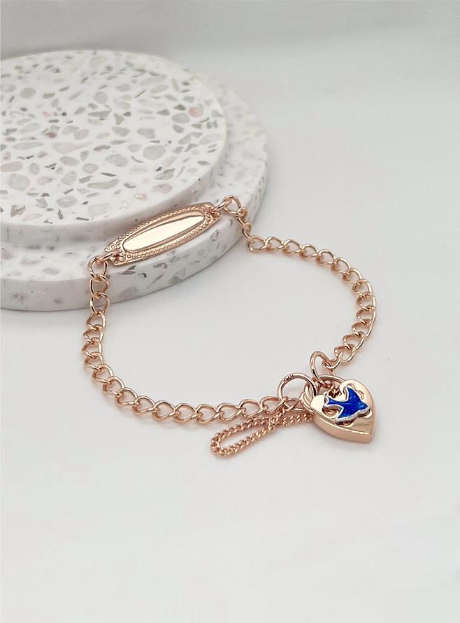Bluebird Identity Padlock Curb Bracelet in 9ct Rose Gold