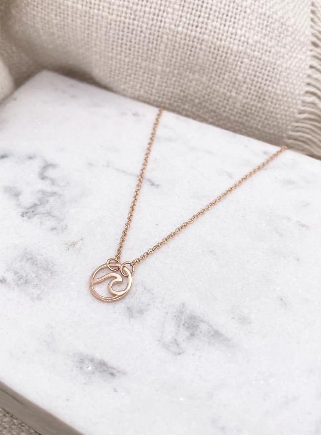 Nalu Ocean Wave Charm Necklace in 9ct Rose Gold