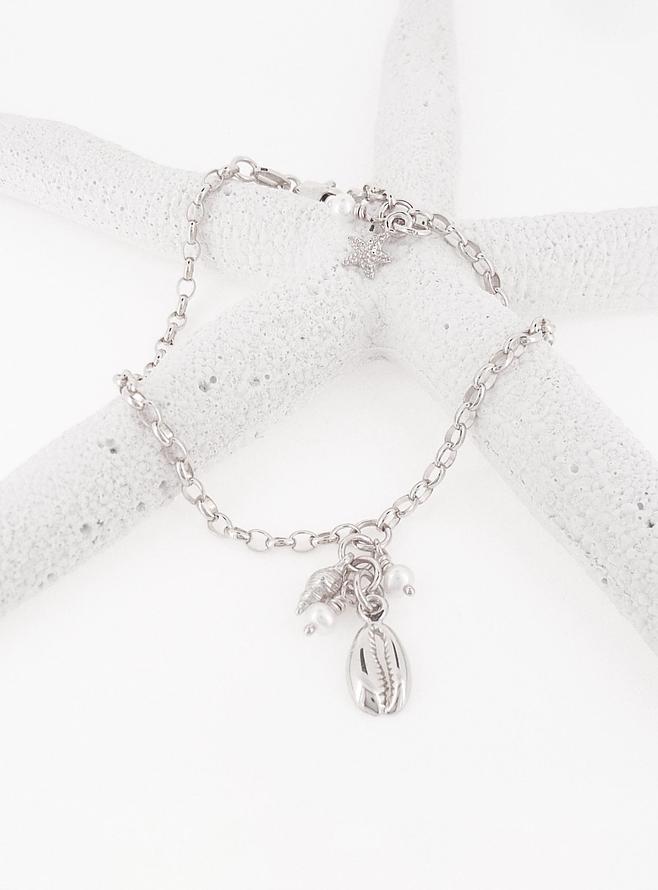 Nalu Seashell Pearl Charm Belcher Bracelet in Sterling Silver