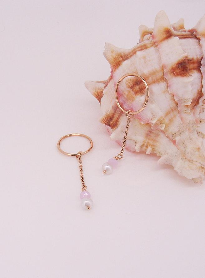 Coco Pearl Rose Quartz Sleeper Earring Charms in 9ct Rose Gold
