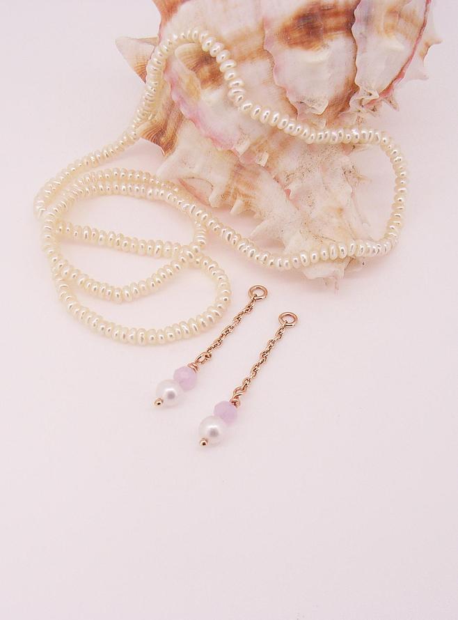 Coco Pearl Rose Quartz Sleeper Earring Charms in 9ct Rose Gold
