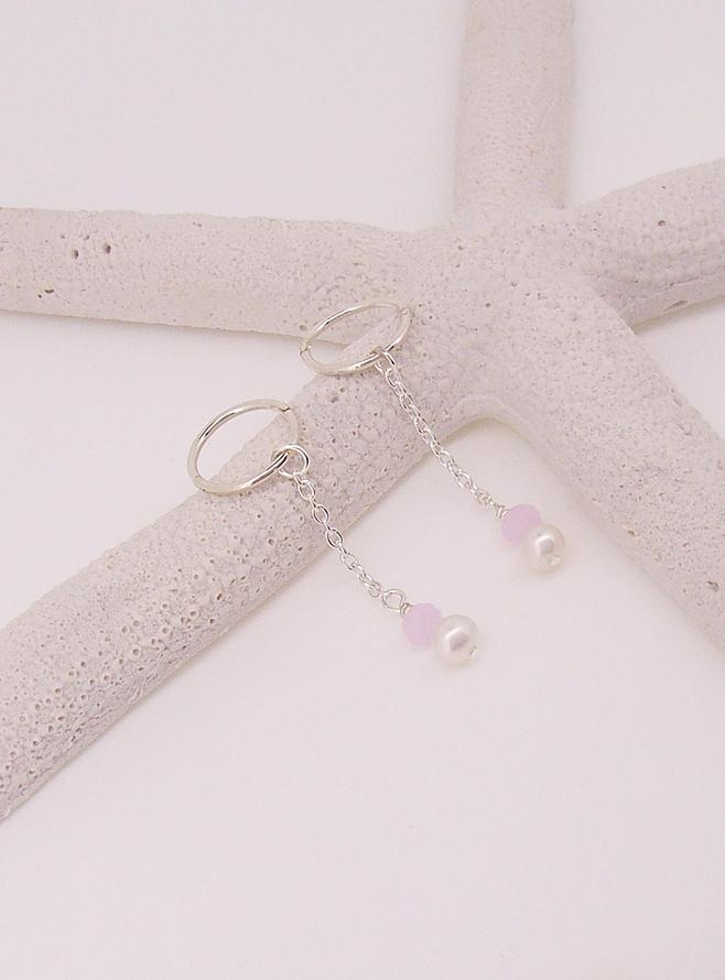 Coco Pearl Rose Quartz Sleeper Earring Charms in Sterling Silver