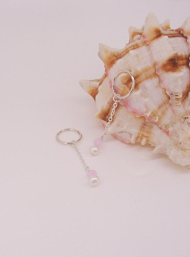 Coco Pearl Rose Quartz Sleeper Earring Charms in Sterling Silver