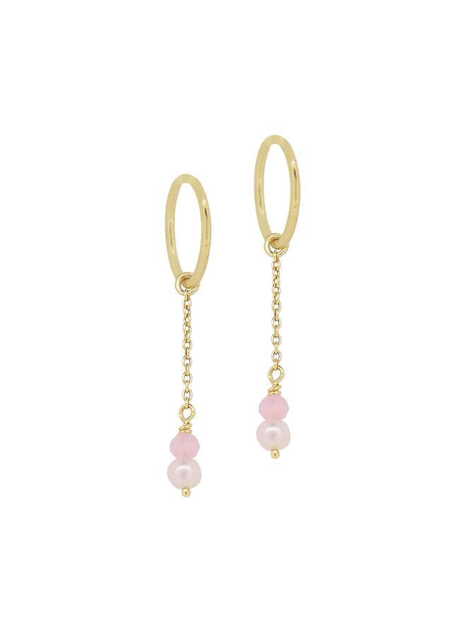 Coco Pearl Rose Quartz Sleeper Earring Charms in 9ct Gold