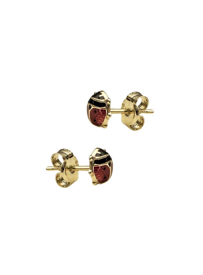 Ladybug Charm Stud Earrings in 9ct Gold