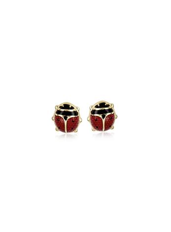 Ladybug Charm Stud Earrings in 9ct Gold