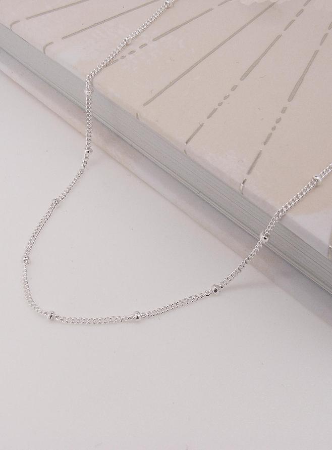 Fine Beaded Ball Satellite Necklace Chain in Sterling Silver