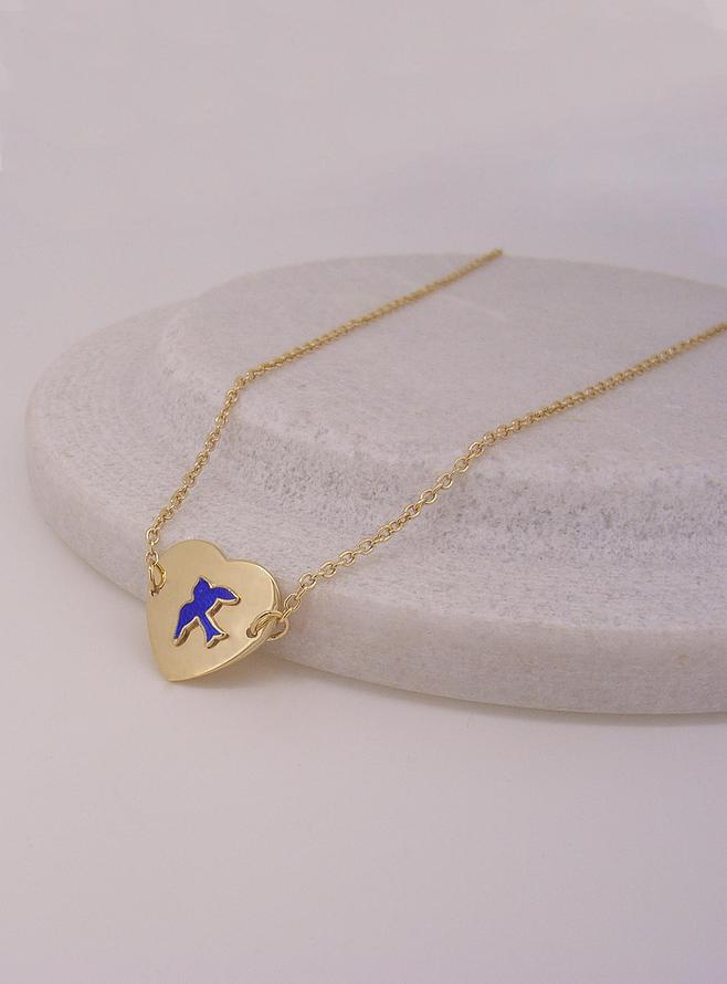 Bluebird Heart Necklace in Gold