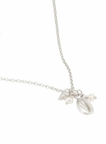 Nalu Seashell Pearl Charm Belcher Necklace in Sterling Silver