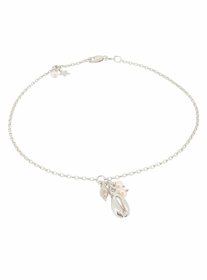 Nalu Seashell Pearl Charm Belcher Necklace in Sterling Silver