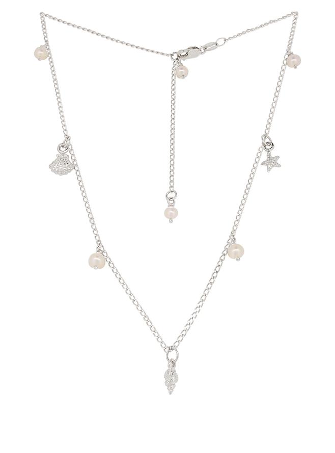 Coco Seaside Pearl Charm Station Necklace in Sterling Silver