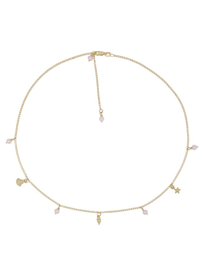 Coco Seaside Pearl Charm Station Necklace in 9ct Gold
