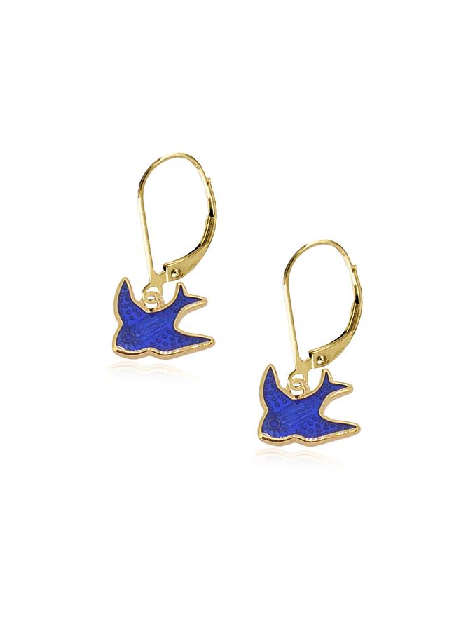 Bluebird of Happiness Charm Drop Earrings in 9ct Yellow Gold
