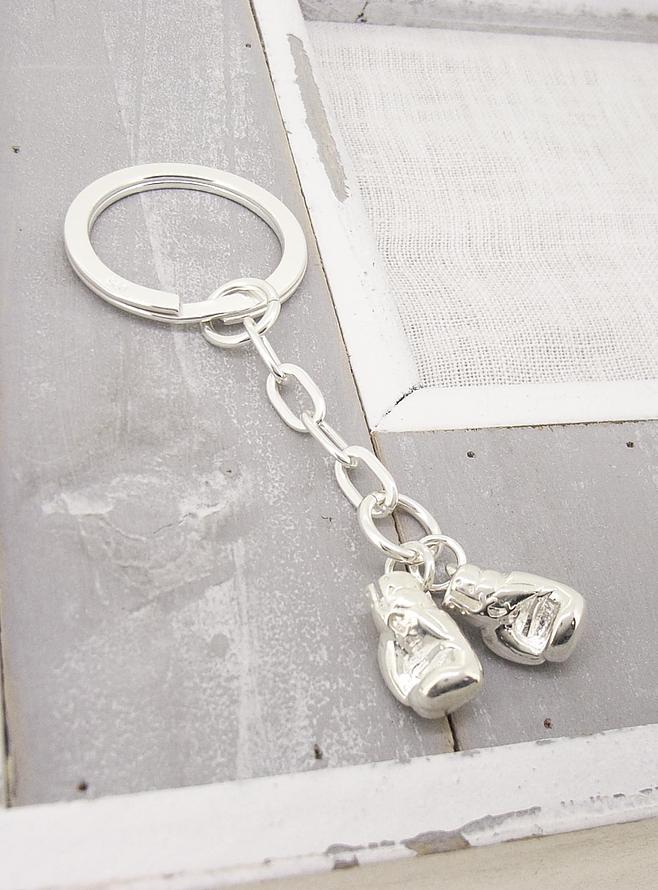 Unisex Boxing Gloves Charms Key Ring in Sterling Silver