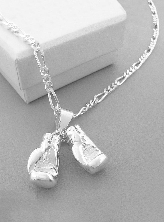 Unisex Boxing Gloves Charm Necklace in Sterling Silver