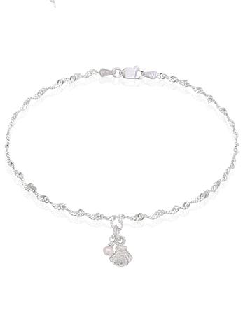 Seashell Charm Pearl Rope Singapore Twist Chain in Anklet