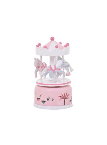 Small Baby Girl Wooden Merry Go Round Musical Carousel in Pink
