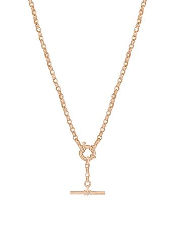 Solid Oval Belcher Bolt Ring TBar Fob Necklace Chain in 9ct Rose Gold