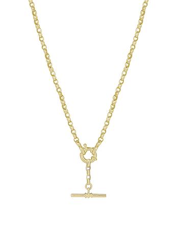 Solid Oval Belcher Bolt Ring TBar Fob Necklace Chain in 9ct Gold