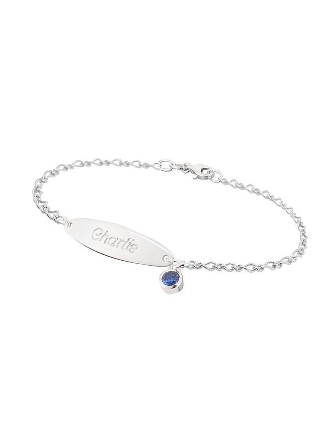 Birthstone Identity Figaro Curb Bracelet in Sterling Silver
