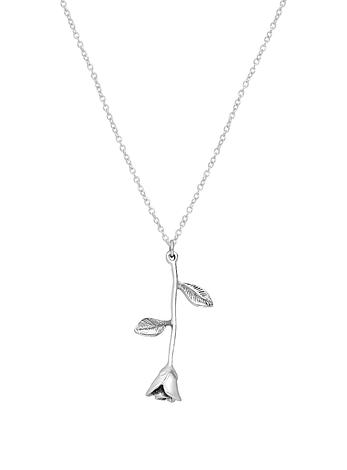 Reagan Long Stem Rose Flower Charm Necklace in Sterling Silver