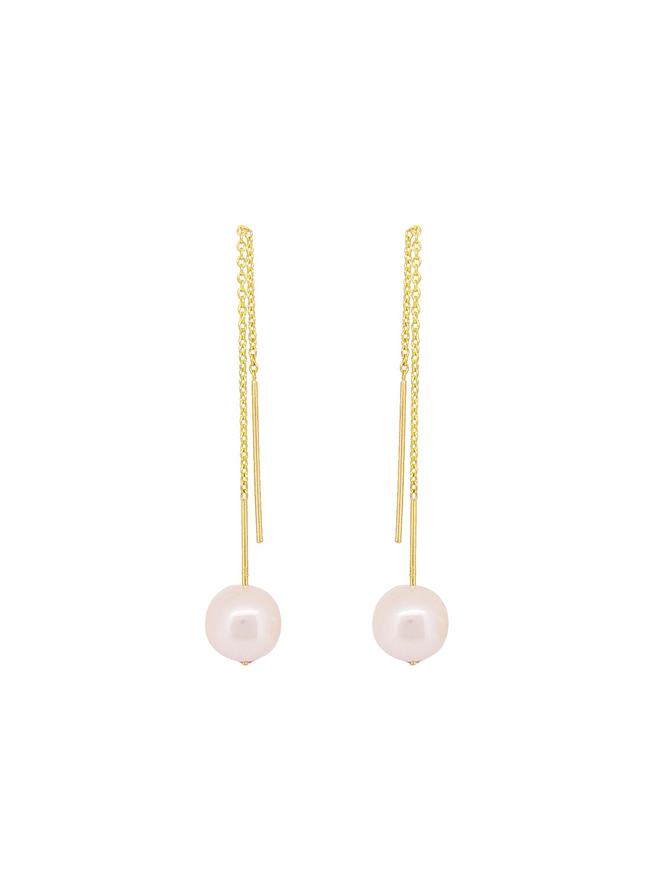 Coco Pearl Drop Cable Chain Thread Earrings in 9ct Gold