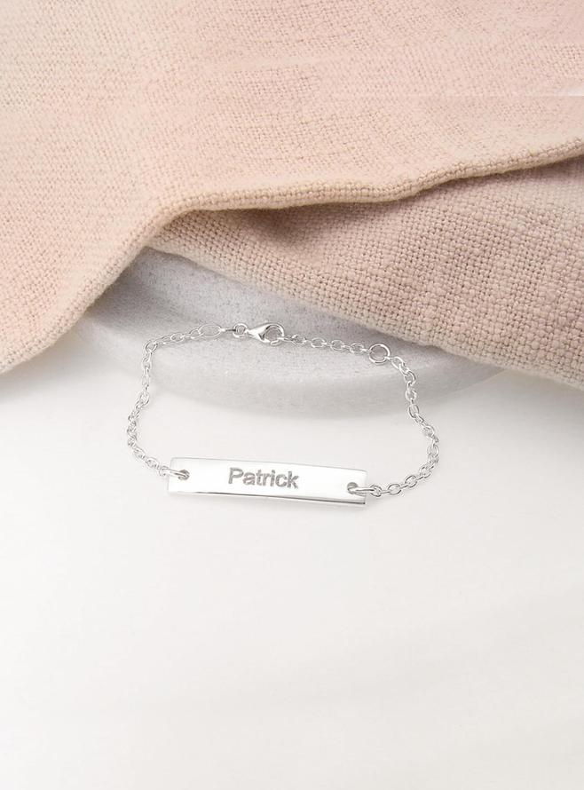 Unisex Personalised Bar Tag Identity Bracelet in Sterling Silver