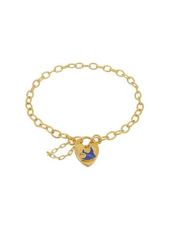 Open Cable Bluebird Heart Padlock Baby Bracelet in Gold