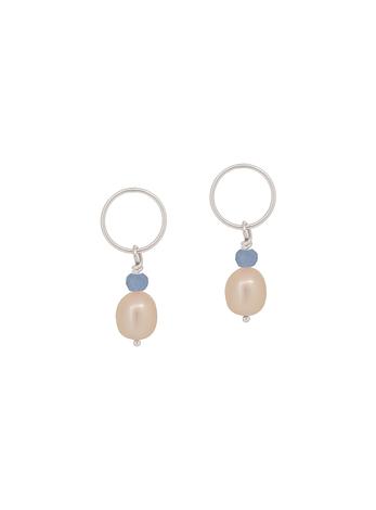 Circle Pearl Blue Chalcedony Charms for Sleeper Earrings in Silver