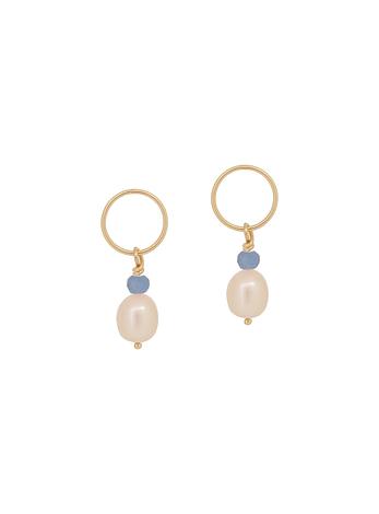 Circle Pearl Blue Chalcedony Charms for Sleeper Earrings in 9ct Gold