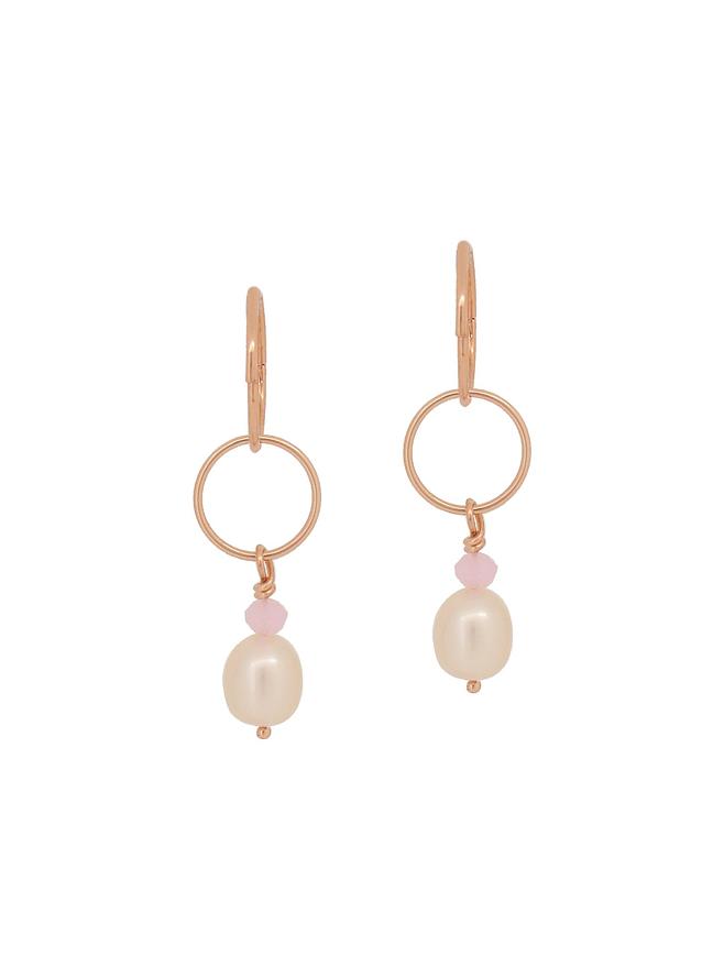 Circle Pearl Rose Quartz Charms for Sleeper Earrings in 9ct Rose
