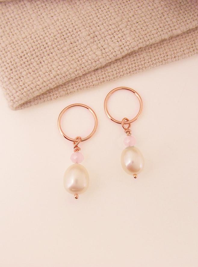 Circle Pearl Rose Quartz Charms for Sleeper Earrings in 9ct Rose