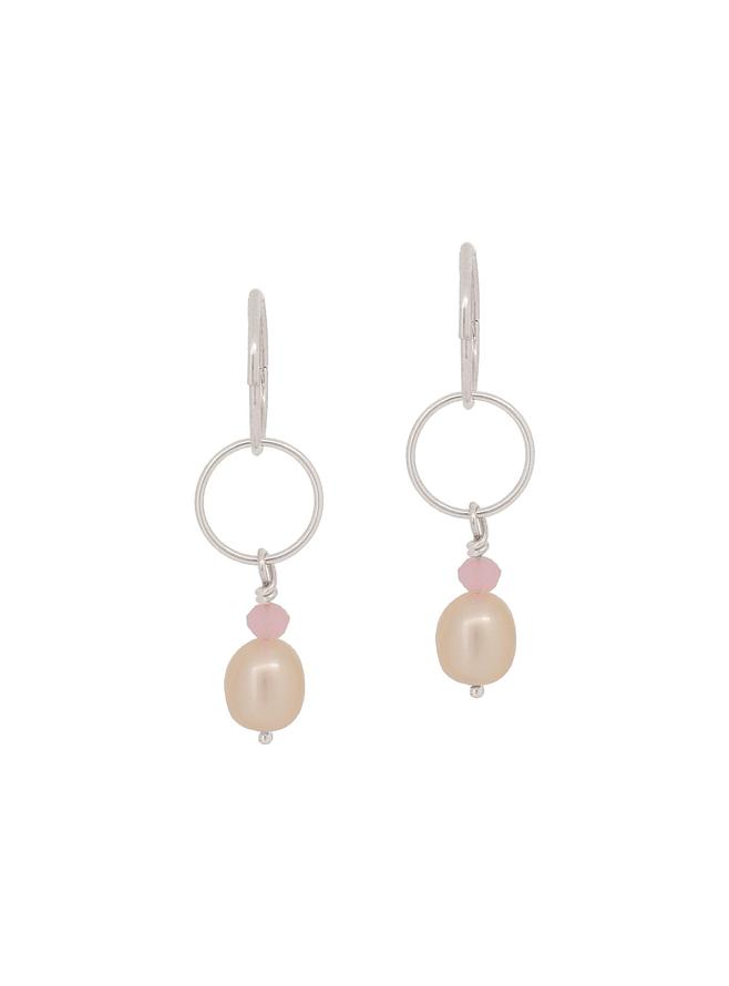 Circle Pearl Rose Quartz Charms for Sleeper Earrings in Sterling Silver