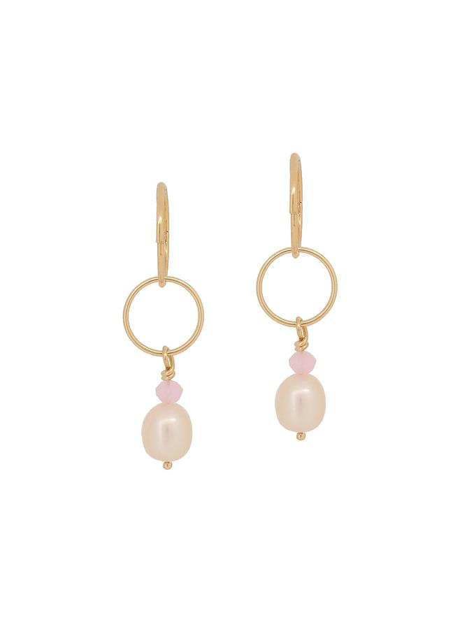 Circle Pearl Rose Quartz Charms for Sleeper Earrings in 9ct Gold