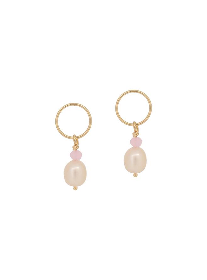 Circle Pearl Rose Quartz Charms for Sleeper Earrings in 9ct Gold