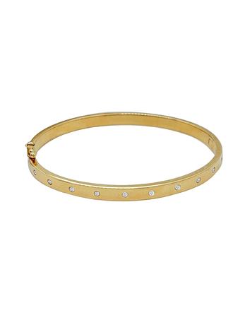 Solid 5mm Diamond Hinged Flat Bangle in 9ct Gold
