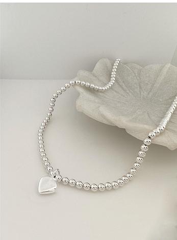 Spherical 4mm Ball Bead Love Heart Necklace in Sterling Silver