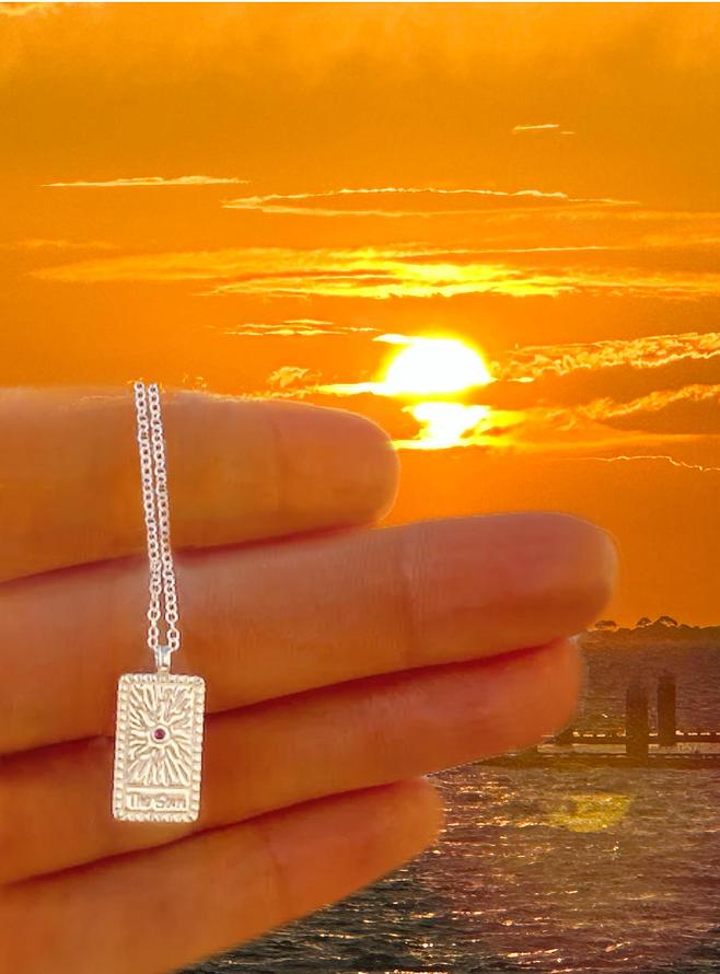 Tarot Card Charm Tag Necklace in The Sun