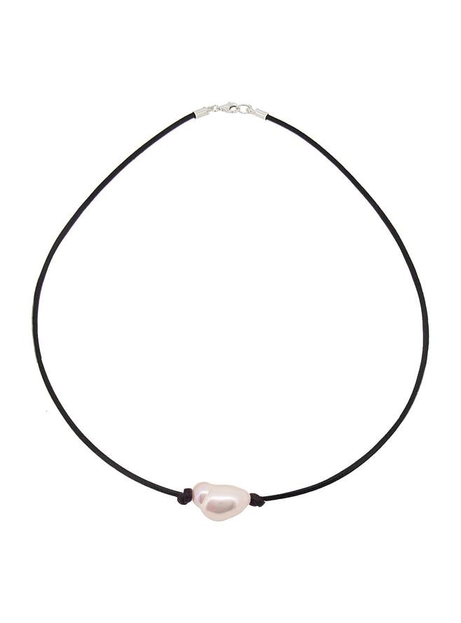 Lulu Black 1.5mm Leather Cord Pearl Necklace