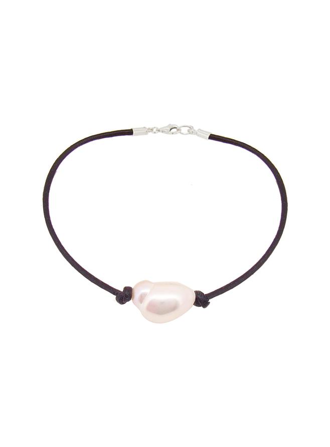 Lulu Black 1.5mm Leather Cord Pearl Bracelet